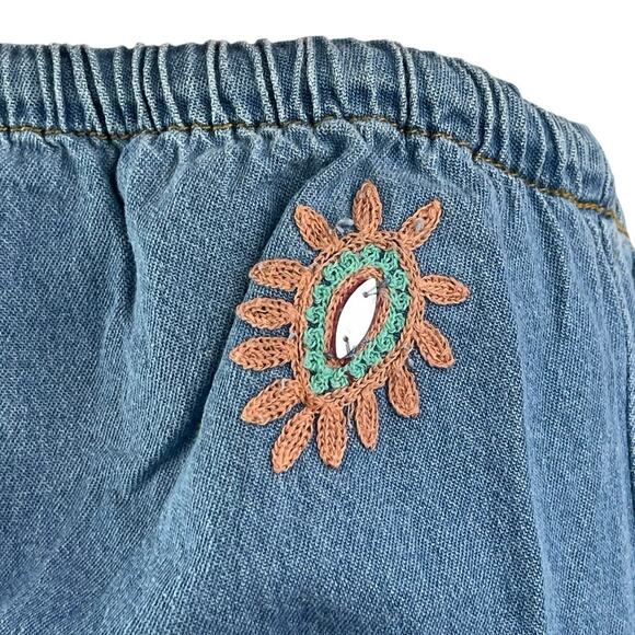 Zara Women's Blue Floral Embroidered Elastic Waist Denim Jeans Maxi Skirt Size S - Picture 4 of 6